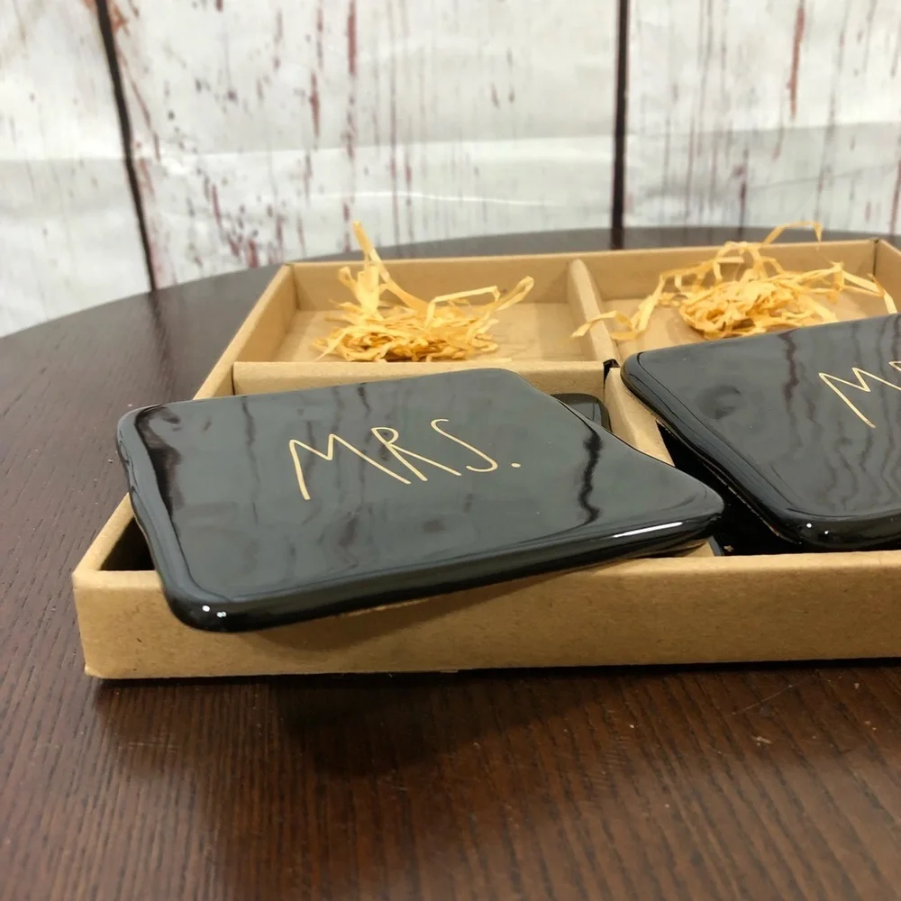 RAE DUNN Set of 4 Black Gold Lettered Coasters - 